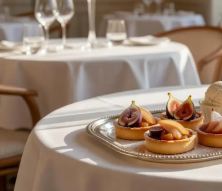 Elegantní podnos s moderně servírovanými dezerty v restauraci Brnostra
